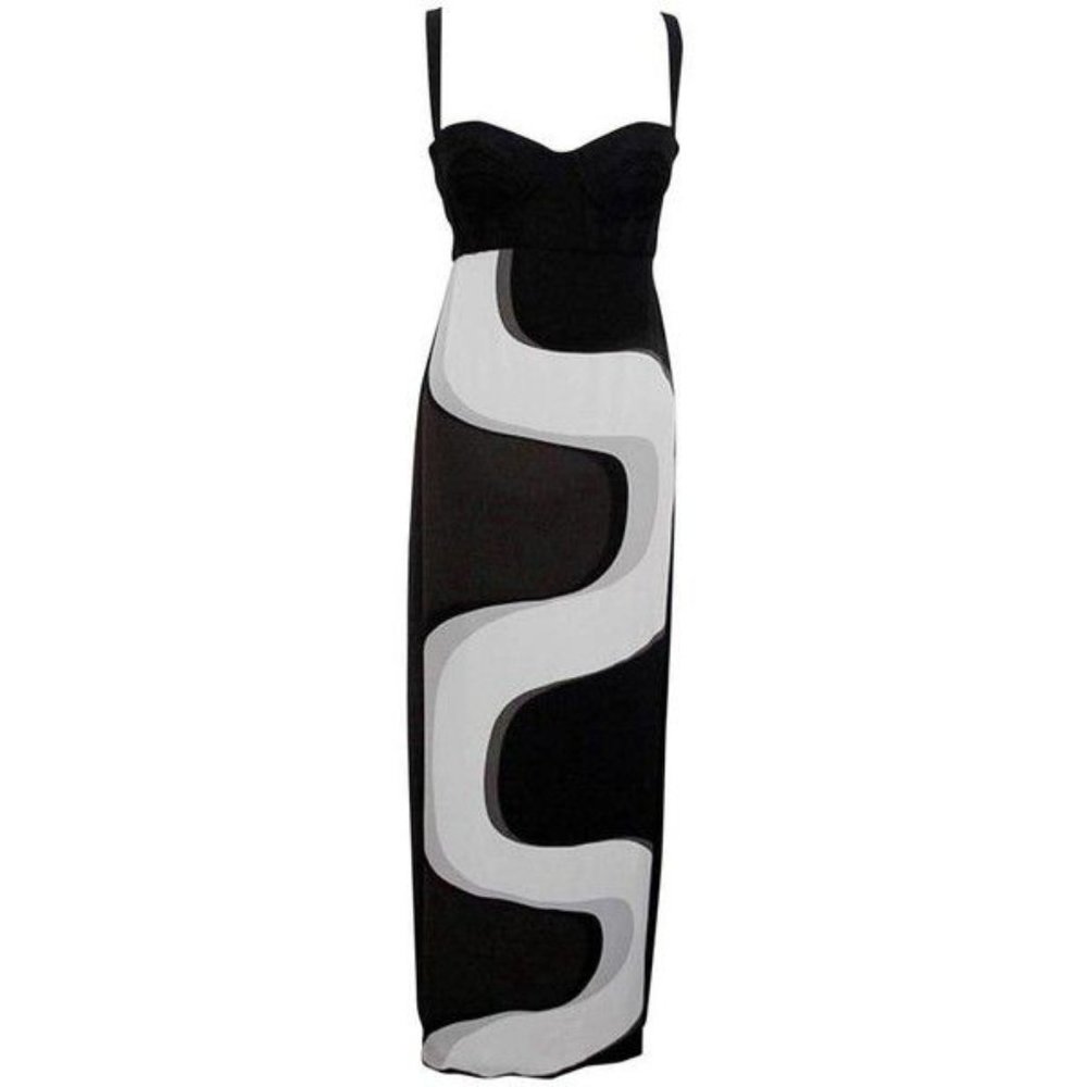 Gianni Versace Swirl Print Bustier Long Dress